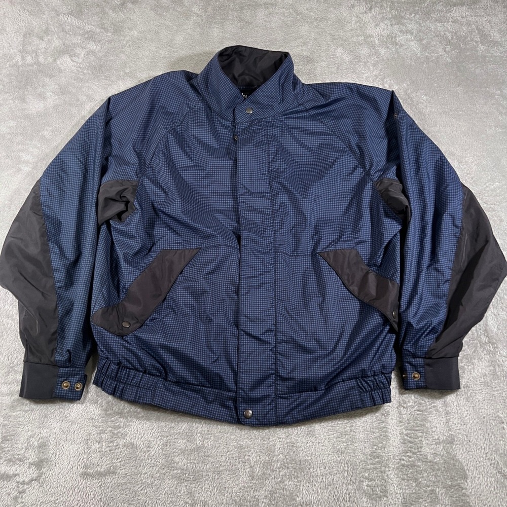 FootJoy DryJoys Windbreaker Jacket Mens Large Blue Houndstooth Golf Lightweight
